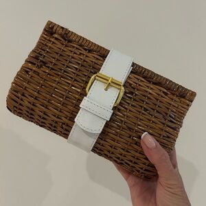 Clutch purse with white leather strap